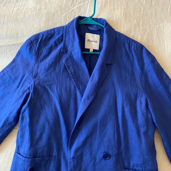 Madewell 100% Linen Double Breasted Blazer Blue - Picture 3 of 6